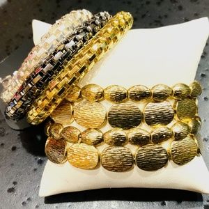 BRACELETS ⭐️NWT GOLD METAL BEADED STRETCH STACK + 3 pc METALLIC TRIO❤️CLOSEOUT❤️